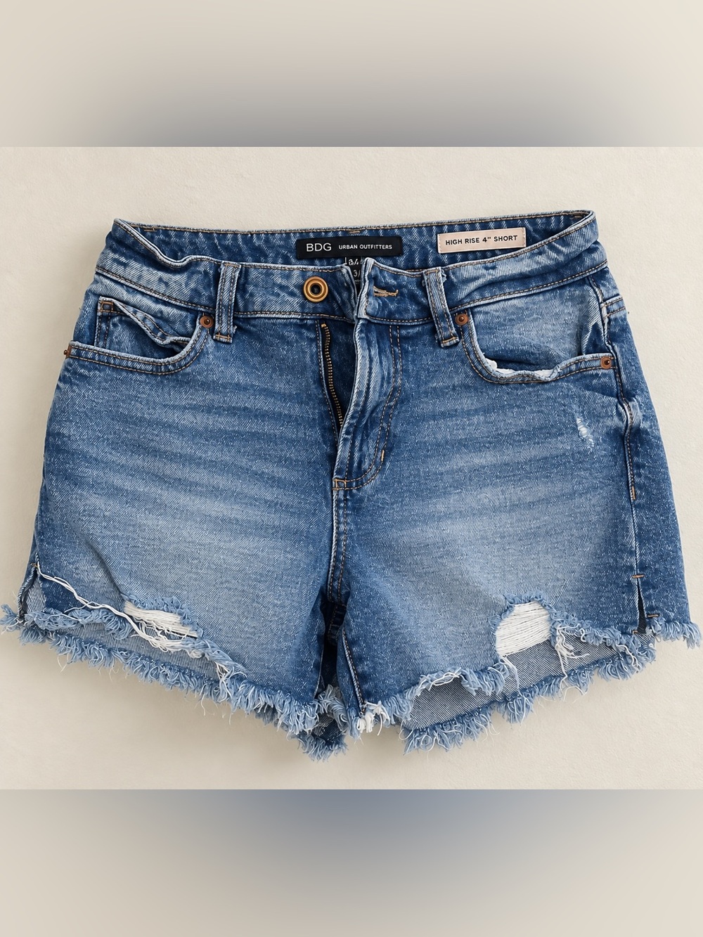 BCBG Distressed Light Blue High-Rise Denim Shorts